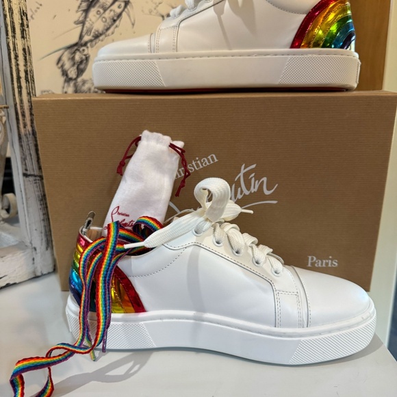 Christian Louboutin ARKENSPEED Rainbow Leather Low Top Sneakers Flat Shoes - Picture 2 of 10